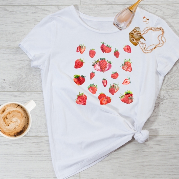 Strawberry Shirt, Fruit Shirt, Cute Strawberry Shirt,Watercolor Strawber… - Picture 3 of 11